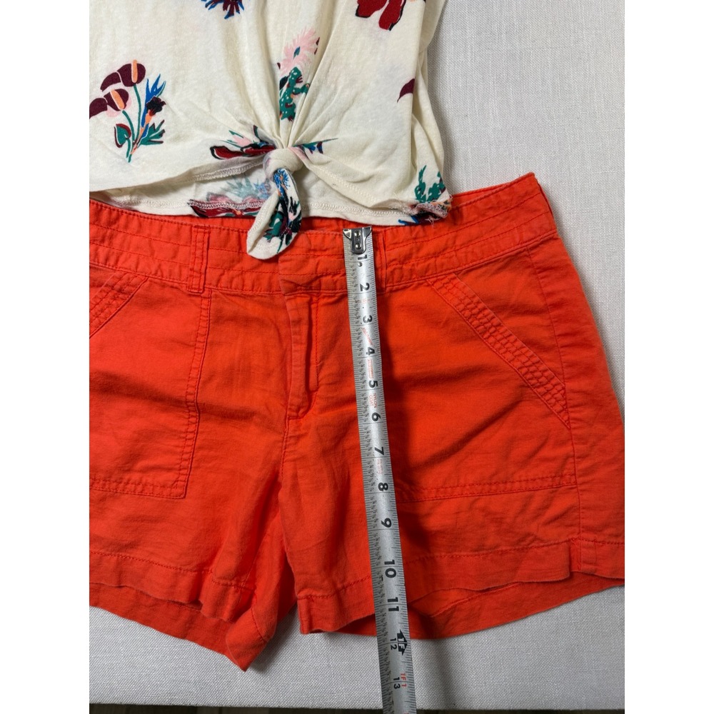 Madewell Floral Tie Front Tee XS & Banana Republic Orange Linen Shorts 4 Set - Picture 10 of 12
